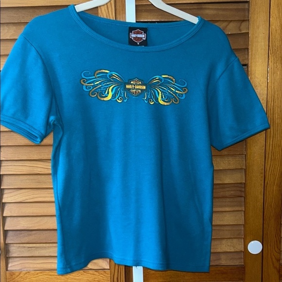 Beautiful Turquoise Harley Davidson Blue Ridge T-Shirt Size Medium - Picture 1 of 10